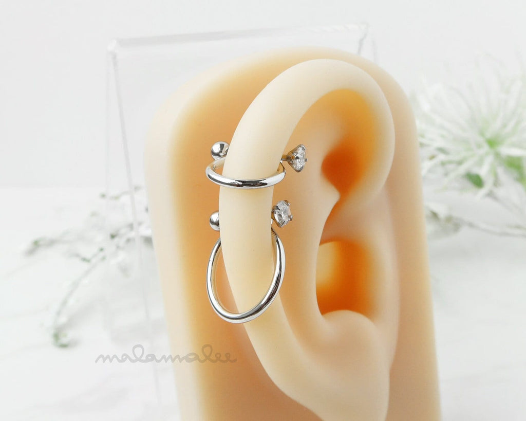Minimal Wire Conch Hoop with Sparkly Clear Stone Pin, Round Hoop earrings, Helix Hoop earring, Ear Cartilage hoop, Helix earring