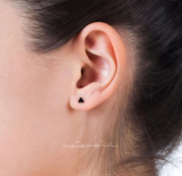 Small triangle stud earring, Hypoallergenic earrings, surgical steel, titanium earrings, geometric earrings, men's earrings, Black triangle
