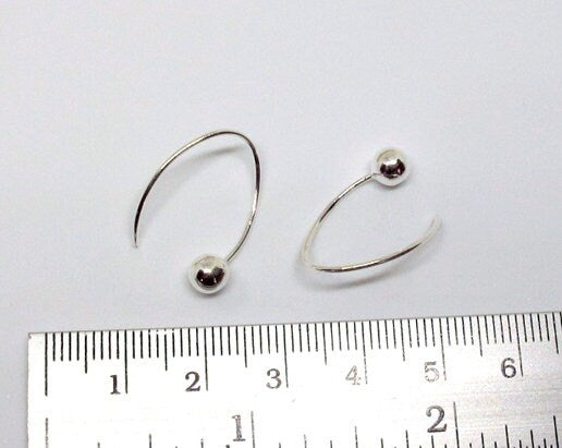 Threader earrings, Sterling silver threader earrings with ball, Silver hook with ball earrings, Minimalist threader earrings