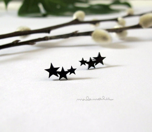 Triple Star Stainless steel stud earrings, Titanium earrings, star stud earrings, 3 stars stud, Minimalist earrings, Black star earrings