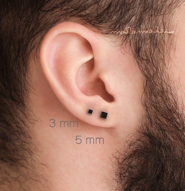 Square stud earrings, Black Square earrings, Fake plugs, Stainless steel stud earring, titanium earrings, geometric earrings, mens earrings