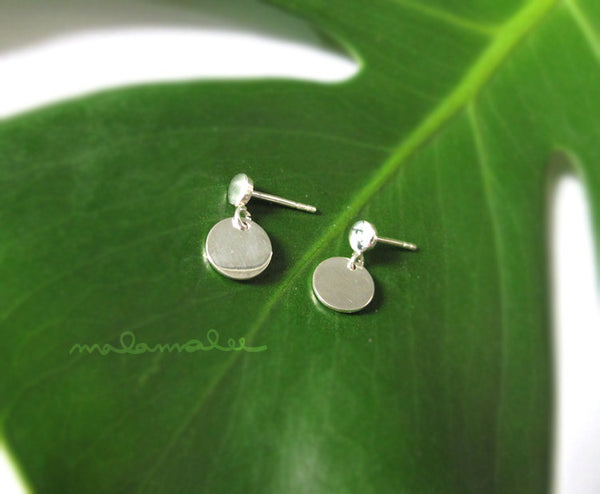 Sterling silver stud with silver disk earrings, Geometric earrings, Dangle circle silver stud earrings, Minimalist stud earrings