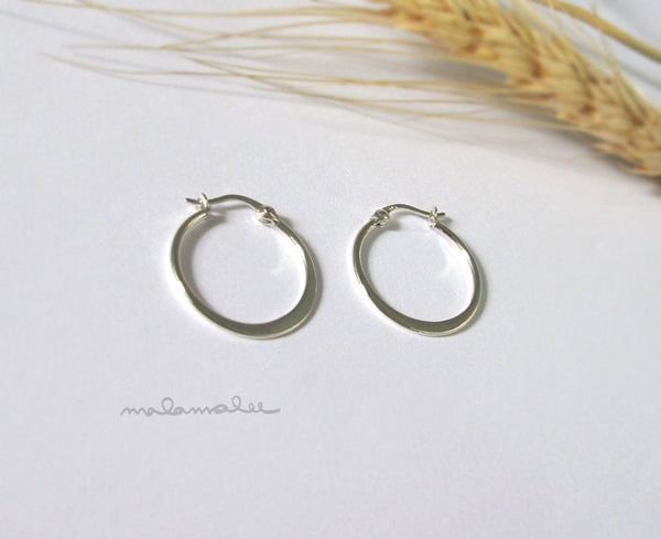 Sterling silver hoop earrings, Flat hoop silver earrings, Boho hoop earrings, minimalist earrings, small hoop earrings, minimalist jewelry