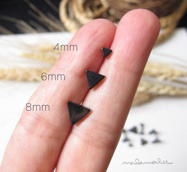 Small triangle stud earring, Hypoallergenic earrings, surgical steel, titanium earrings, geometric earrings, men's earrings, Black triangle