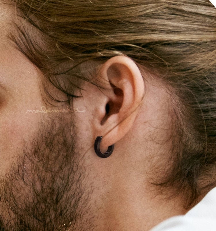 Round Flat Huggie Hoop, 3mm wide Black Huggie Hoop Earrings