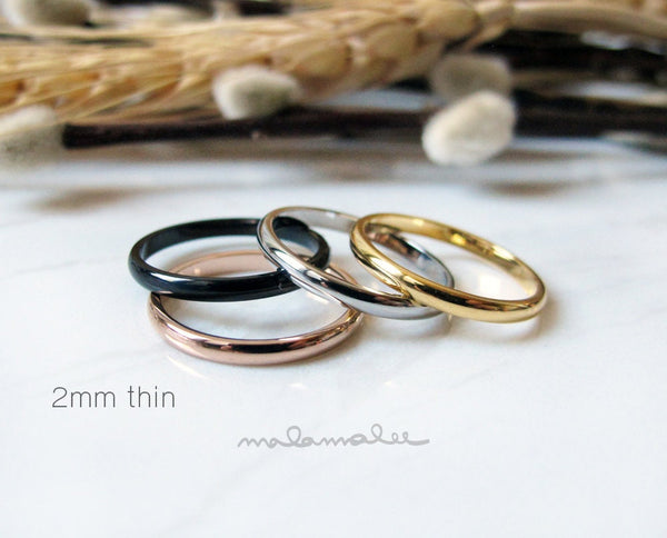 Thin 2mm ring, Stackable Ring, Simple Smooth ring, Minimalist ring, Dainty ring, Surgical Steel Stainless Ring, Gold ring stackable,