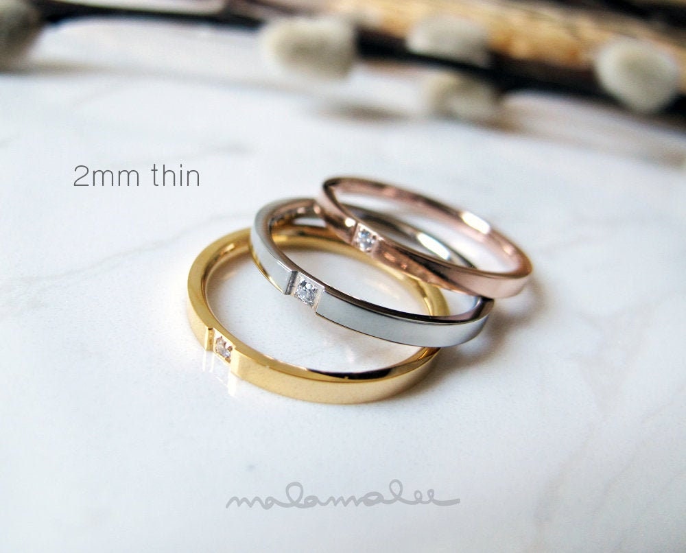 Thin 2mm Ring with Clear Stone, Stackable Ring, Minimalist ring, Dainty ring, Silver Gold Rose Gold Ring, Dainty Ring with Stone
