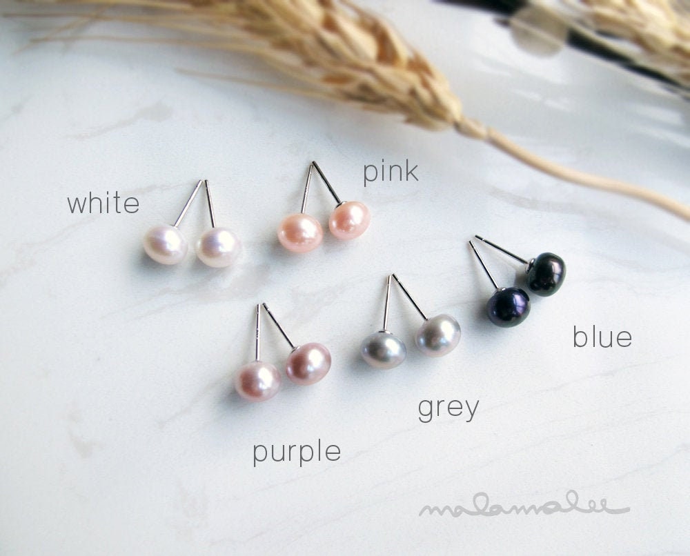 Freshwater Pearl Stud Earrings, 7-8mm, Pearl Earrings, Pearl Bridal Earrings, Wedding Earrings, Real Pearl Earrings, Bridesmaid Earrings