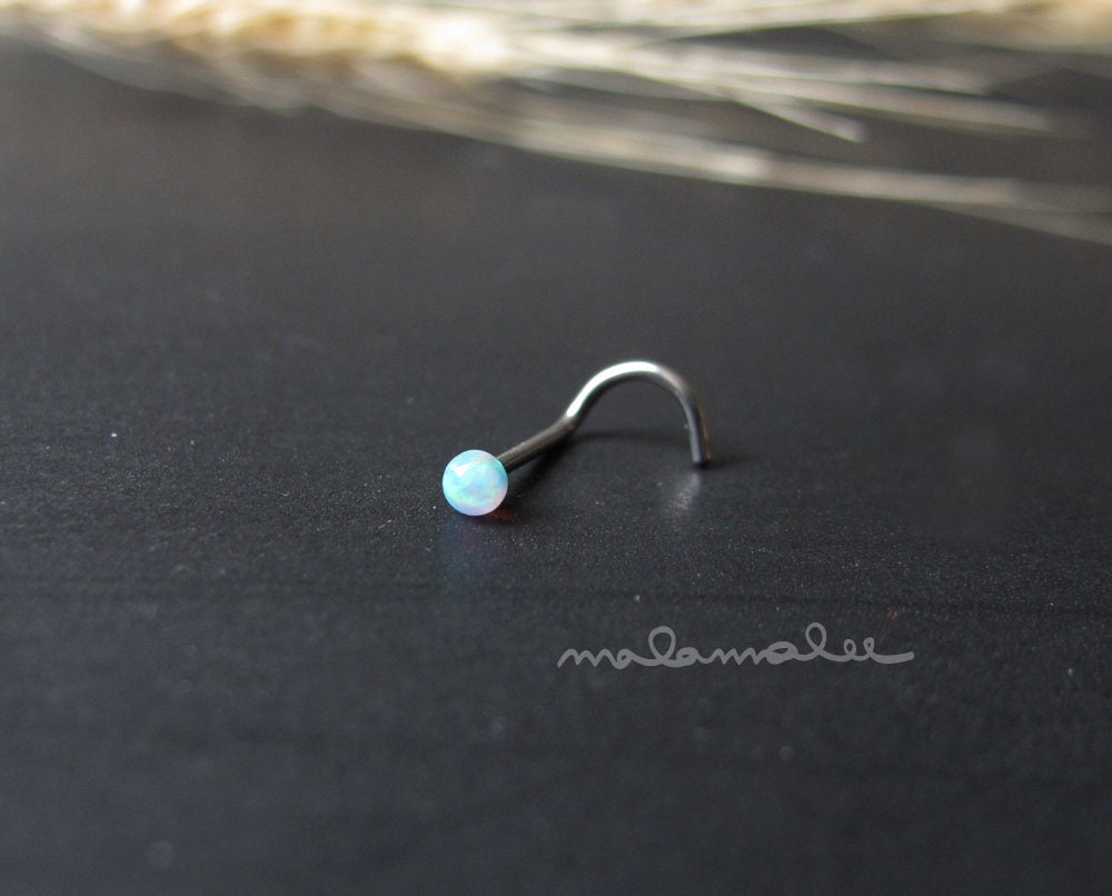 White Opal Ball Nose Stud, 20G,  nose stud, Surgical Steel nose stud, Screw nose stud, white opal nose ring, nose ring hoop, nose piercing