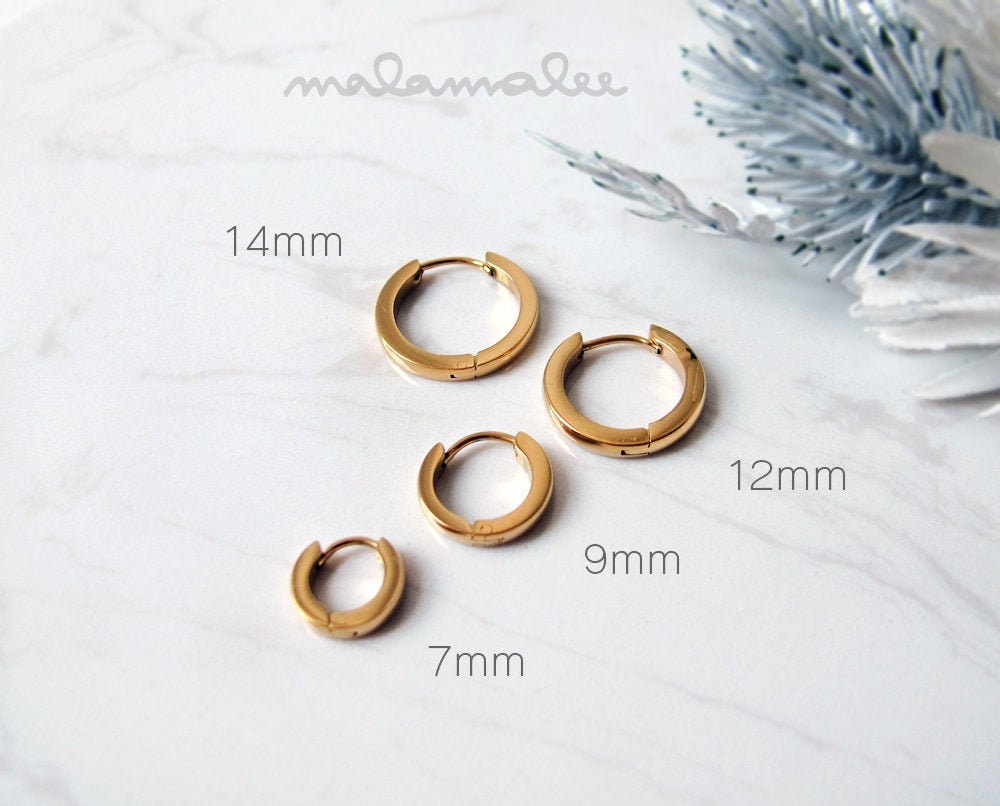 Small Flat Round Huggie Hoop Platinum and Gold Ear