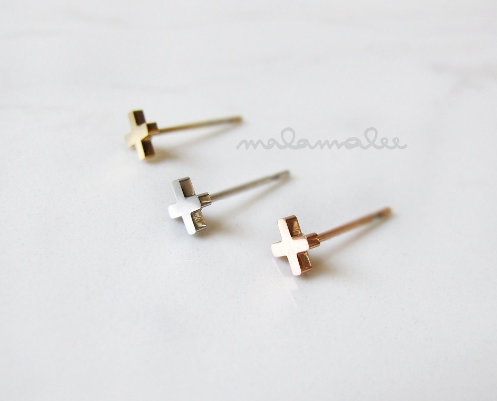 Small cross earrings on sale gold