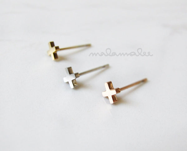 Small X stud earrings, Small Cross Minimalist Earrings, Hypoallergenic earrings, Surgical steel earrings, silver gold, rose gold