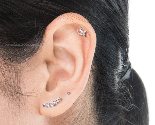Little Star Shine Ear Piercing, Stud CZ earrings, 20G Cartilage earrings, Helix Piercing, Tiny Stars stud, Surgical Steel stud, Star earring