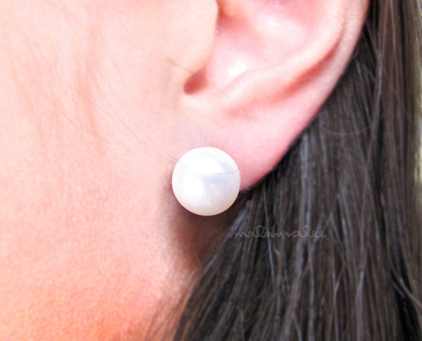 Clip-On Pearl Earrings, 10-11mm White Pearl Studs, Freshwater Pearl Stud, Invisible Clip Earrings, Minimalist Earrings, Non Pierced Earrings