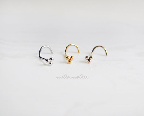 Teeny Tiny Triple Dot Nose Screw Stud, Triangle Nose Ring Stud, 20G, Surgical Steel nose stud, Platinum, Gold, Rose Gold Nose stud