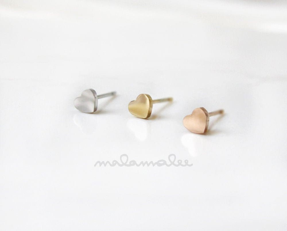 Small Heart stud earrings, Tiny Heart Minimalist Earrings, Hypoallergenic earrings, Surgical steel earrings, silver gold, rose gold