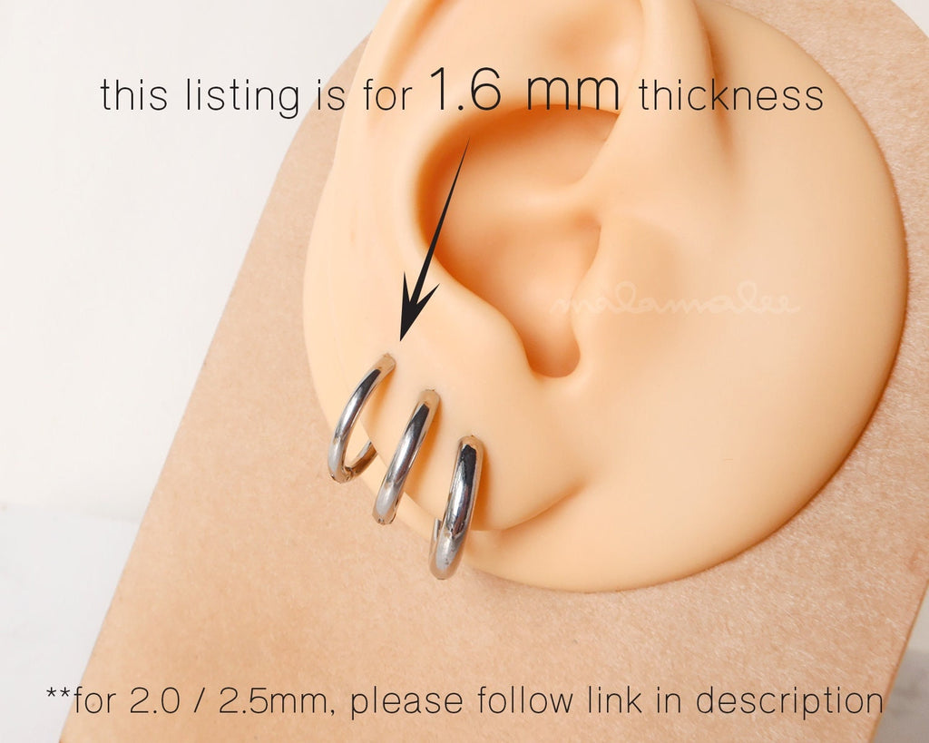 Round Huggie Hoop, 1.6 Thin Huggie Hoop, Surgical steel earrings, Hypoallergenic, Stainless earrings Conch Hoop earrings. Ear Cartilage hoop