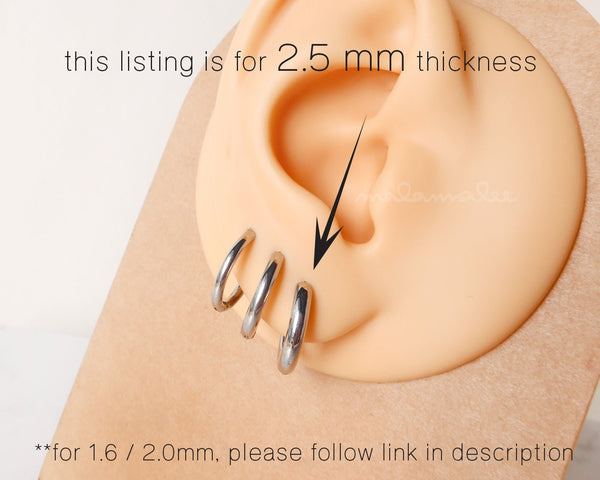 Round Huggie Hoop, 2.5 Mens Huggie Hoop, Surgical steel earrings, Hypoallergenic, Stainless earrings Conch Hoop earrings. Ear Cartilage hoop