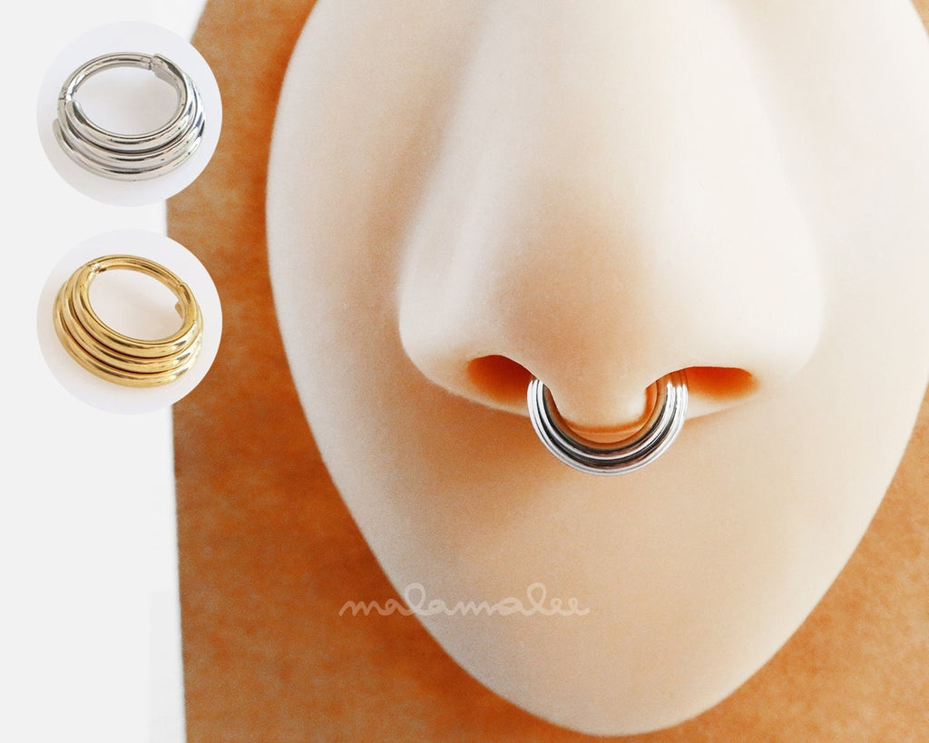 3 Layer Stack Nose Ring Hoop, 16G Septum Ring, Septum Jewelry, clicker hoop, cartilage hoop, daith jewelry, daith piercing,