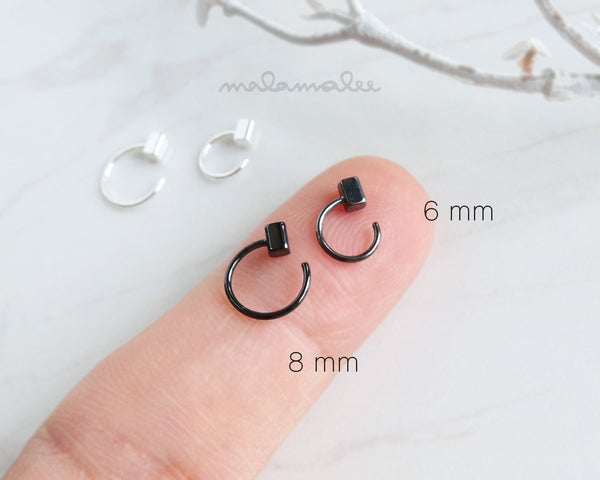 Teeny Tiny Dainty Open Hoop earrings, 6mm, 8mm, Sleeper earrings, Tiny hoop earrings, Silver, Black, Threader earrings, Geometric earrings