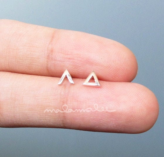 Mismatch triangle earrings, Tiny stud earrings, Sterling silver earrings, minimalist earrings, Triangle earrings, tiny triangle earrings