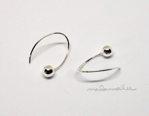 Threader earrings, Sterling silver threader earrings with ball, Silver hook with ball earrings, Minimalist threader earrings