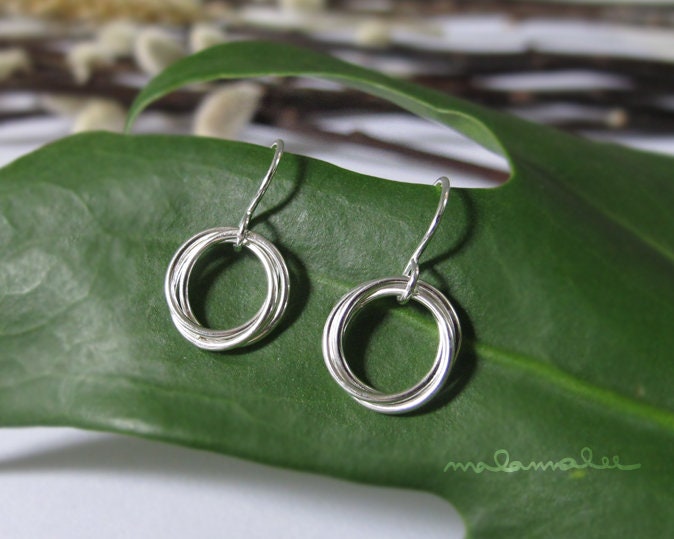 Sterling silver hook earrings, Dangle hook earrings with with trinity hoop, Silver hook earrings, Drop earrings