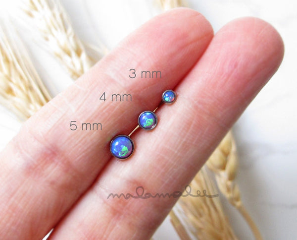 Set of 3, Purple Opal Internally Threaded Stud, Titanium cartilage earring, 3,4,5 mm, 16G Flat Back earrings, Tragus, Helix, Conch piercing