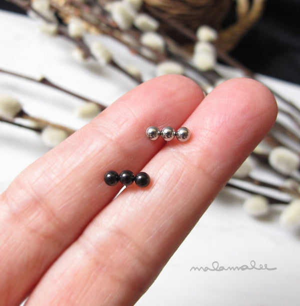 Triple Ball Cartilage earrings, Hypoallergenic earrings, surgical steel earring, titanium earrings, minimalist earrings, Black earring