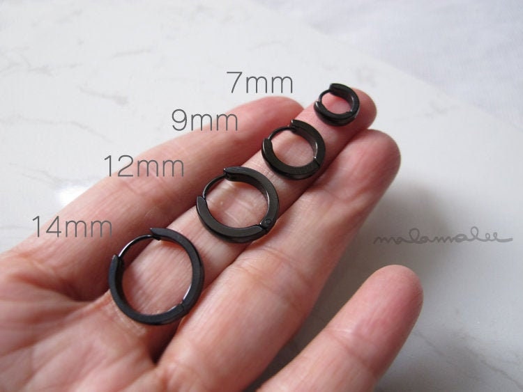 Round Flat Huggie Hoop, 3mm wide Black Huggie Hoop Earrings