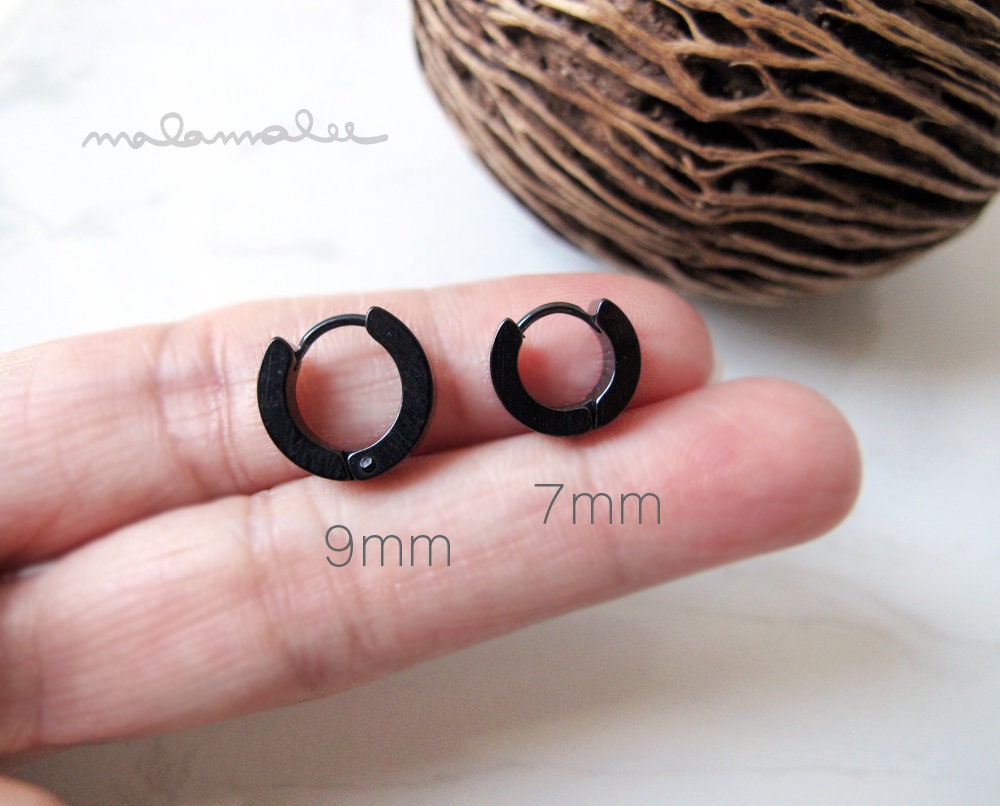 Black Tiny Flat Huggie Hoop Earrings, 4mm Wide - Main Image
