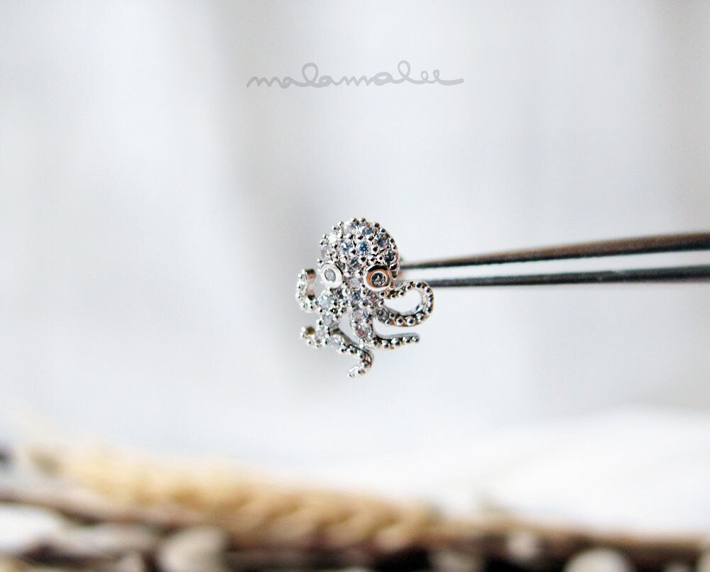 Mini Octopus Ear Piercing, Stud CZ earrings, 20G Cartilage earrings, Helix Piercing, Octopus diamond stud, Surgical Steel stud,