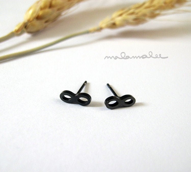 Stainless steel earrings, Titanium earrings, Black earrings, Infinity stud earrings, Minimalist earrings, Simple stainless steel earrings