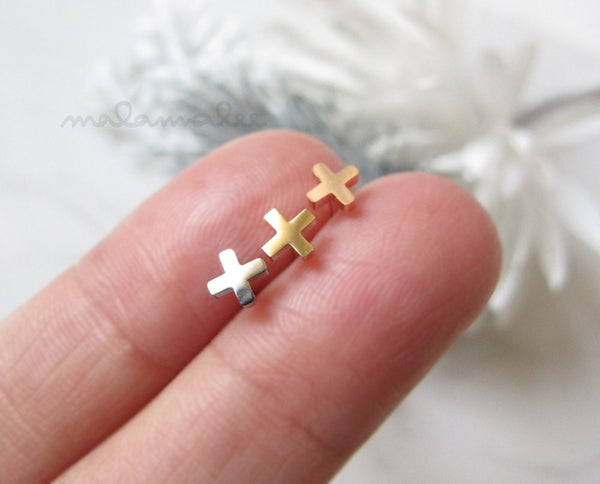 Small X stud earrings, Small Cross Minimalist Earrings, Hypoallergenic earrings, Surgical steel earrings, silver gold, rose gold