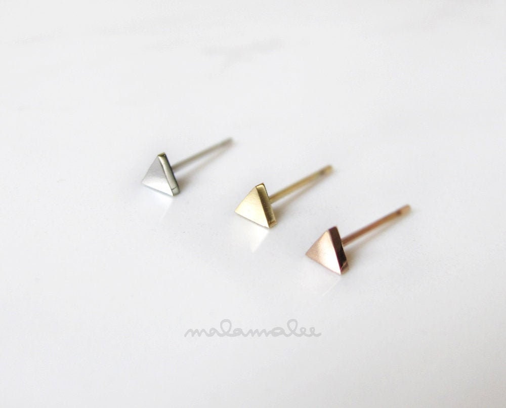 Small Triangle stud earrings, Tiny triangle Minimalist Earrings, Hypoallergenic, Surgical steel earrings, silver gold, rose gold