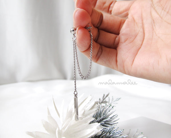 Stud Earrings with Dangling Bar and Chain, Stainless steel Drop earrings, Unisex Drop earrings. Drop Bar Earrings, Men&#39;s Dangle Earrings