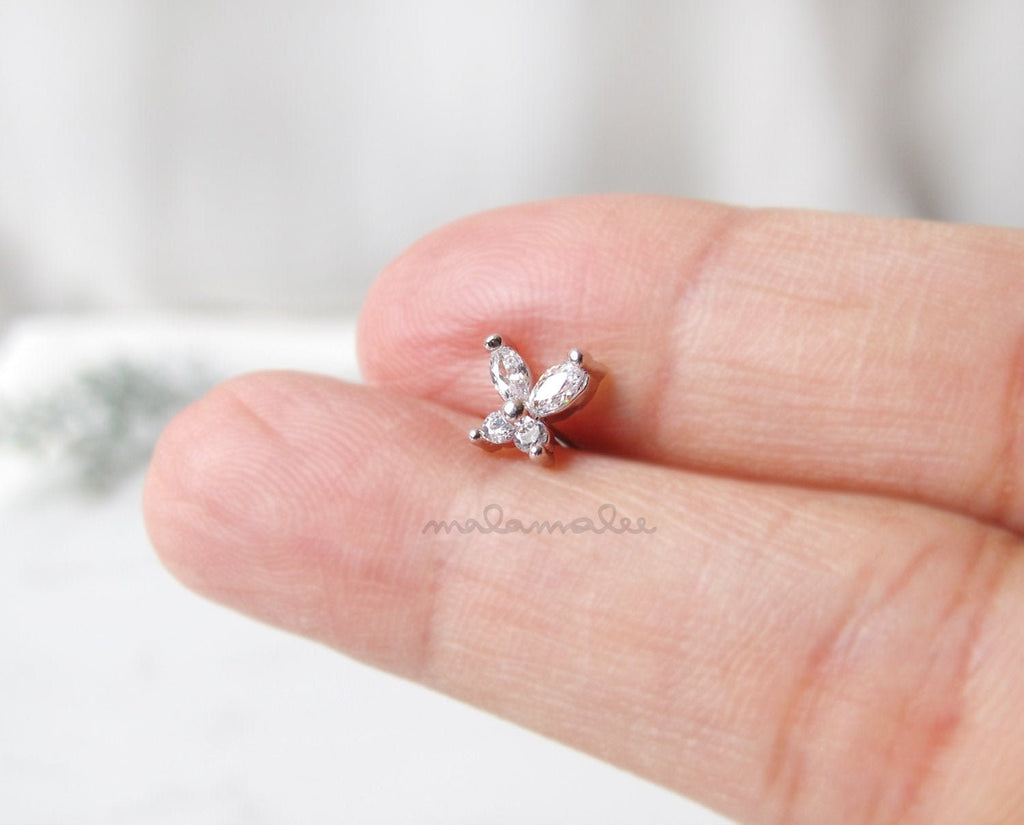 Mini Butterfly Ear Piercing, CZ Stud Earrings, 16G Cartilage earrings, Minimalist earrings, Tiny diamond stud earrings, Surgical Steel stud