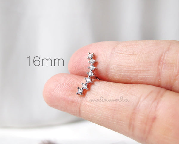 Curved Bar CZ Ear Piercing, CZ Stud Earrings, 20G Cartilage earrings, Minimalist earrings, Tiny diamond stud earrings, Surgical Steel