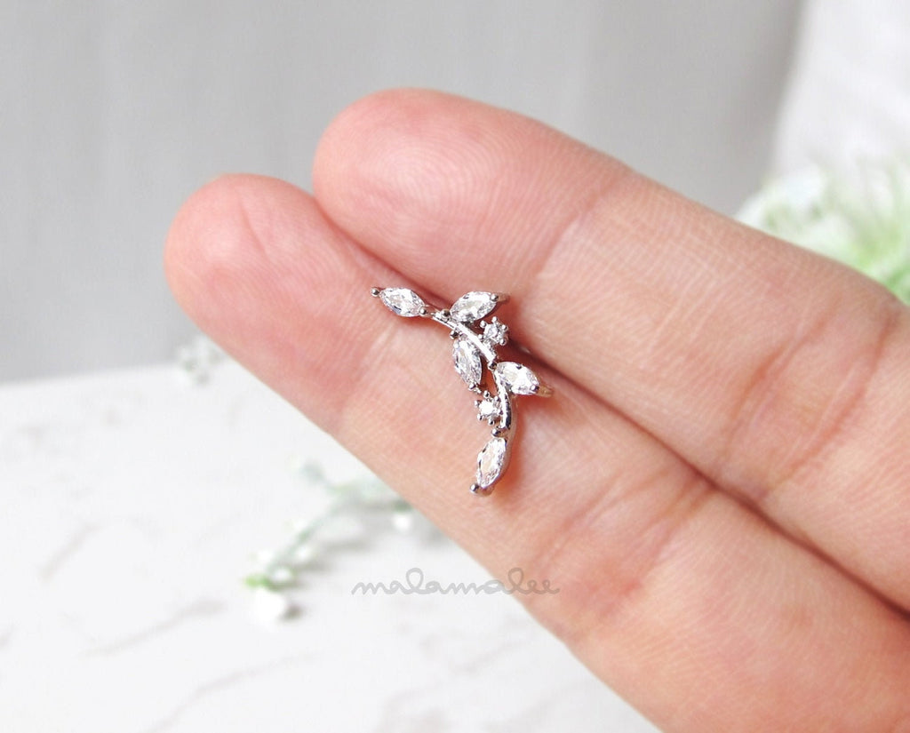 Curved Floral CZ Ear Piercing, CZ Stud Earrings, 20G Cartilage earrings, Minimalist earrings, Tiny diamond stud earrings, Surgical Steel