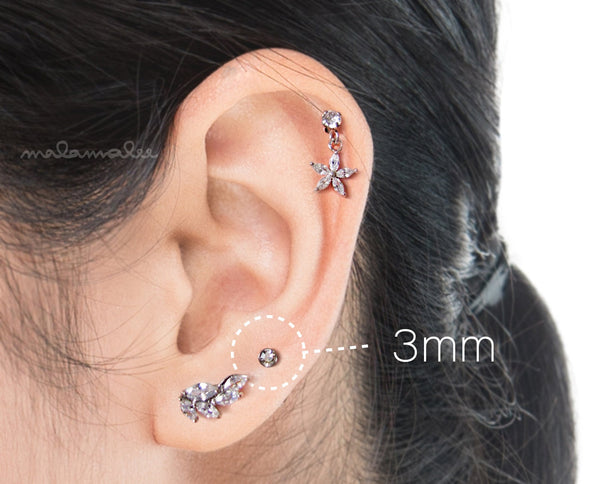 Clear CZ Tiny Sparkly flat back earrings, 16G Flat Back earring, Internally Threaded, Labret, Cartilage earrings, Tragus Helix, Conch