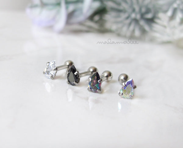 Teardrop CZ Ear Piercing, Stud CZ earrings, 16G Cartilage earrings, Helix Piercing, Tiny CZ stud, Surgical Steel stud, Teardrop earrings