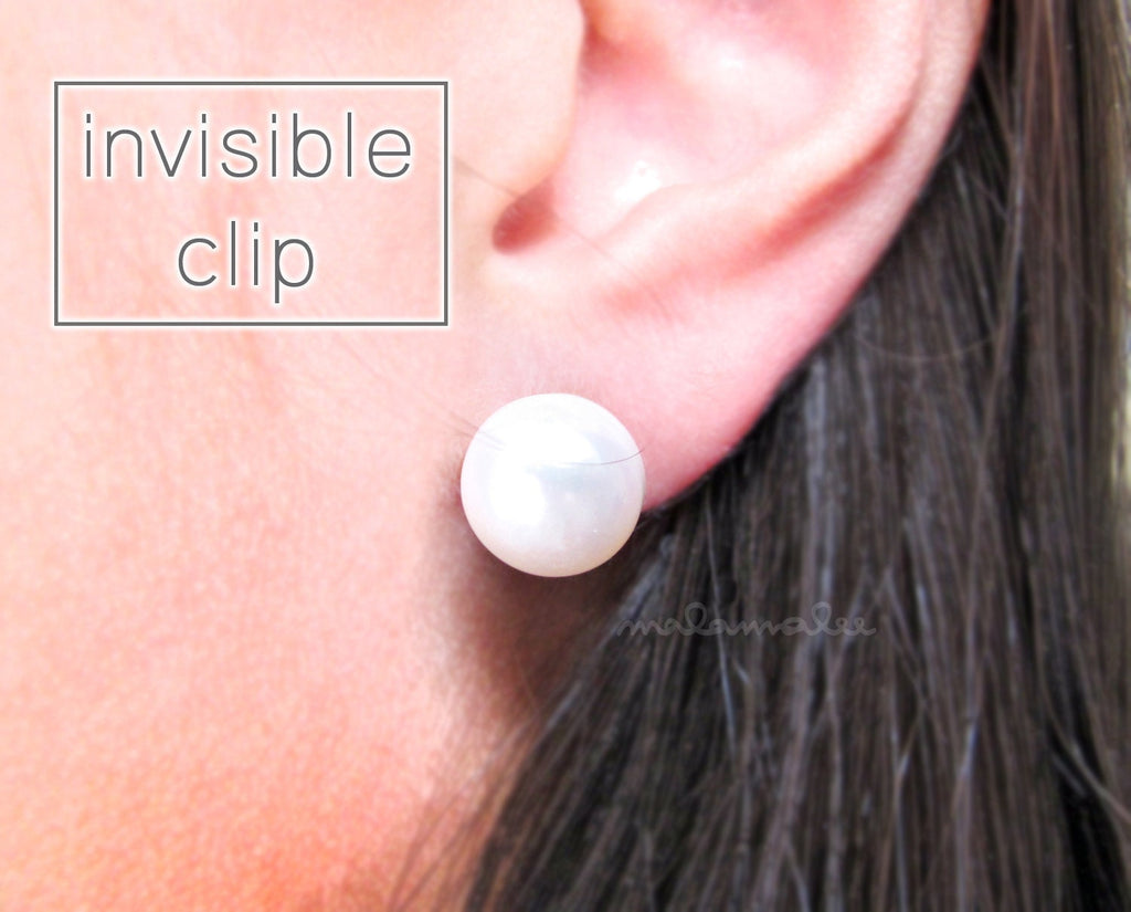 Clip-On Pearl Earrings, 10-11mm White Pearl Studs, Freshwater Pearl Stud, Invisible Clip Earrings, Minimalist Earrings, Non Pierced Earrings