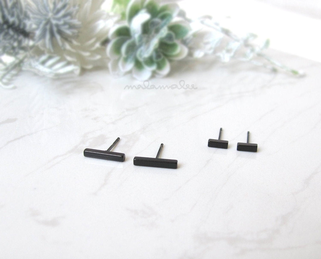 Black Bar stud earrings, Black stud earrings, Stainless earrings, Minimalist earrings, men's earrings, geometric earrings, Hypoallergenic