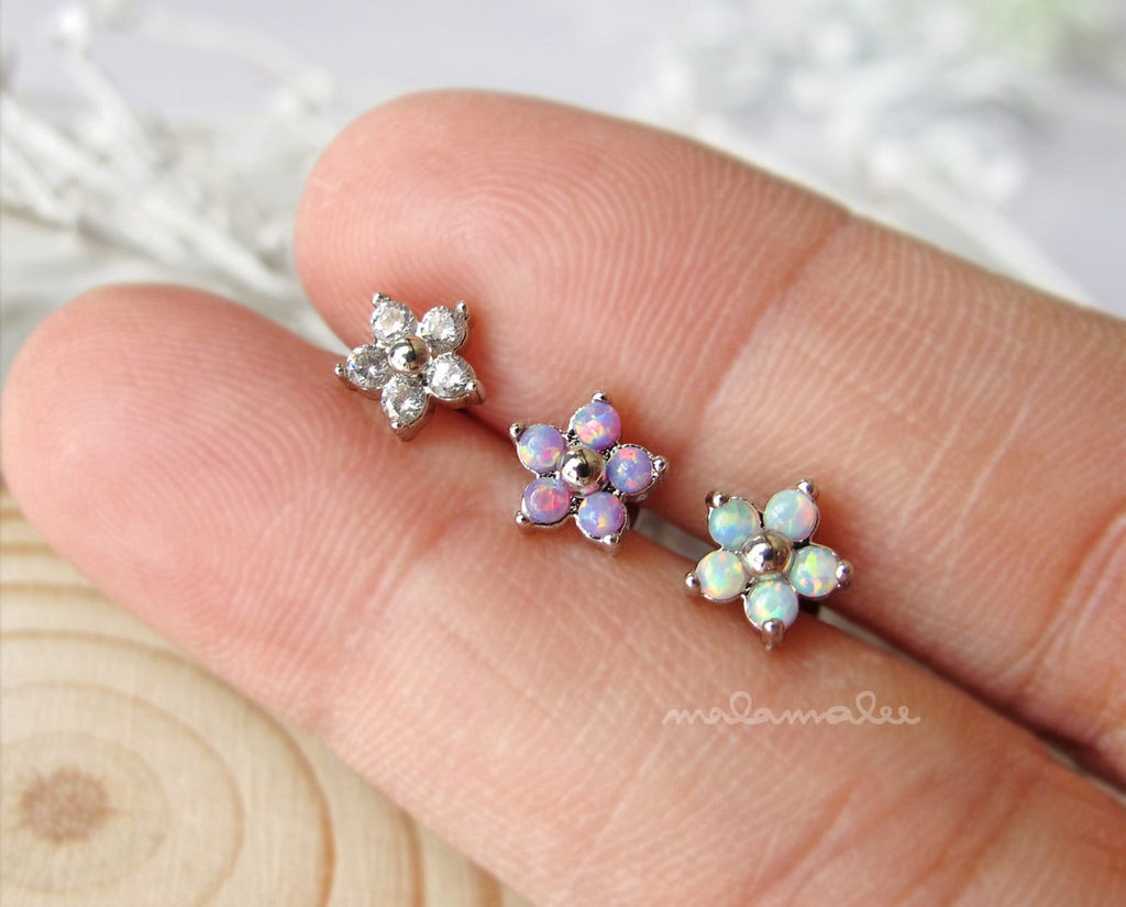 Sparkly Mini Flower Internally Threaded Flat Back Earrings