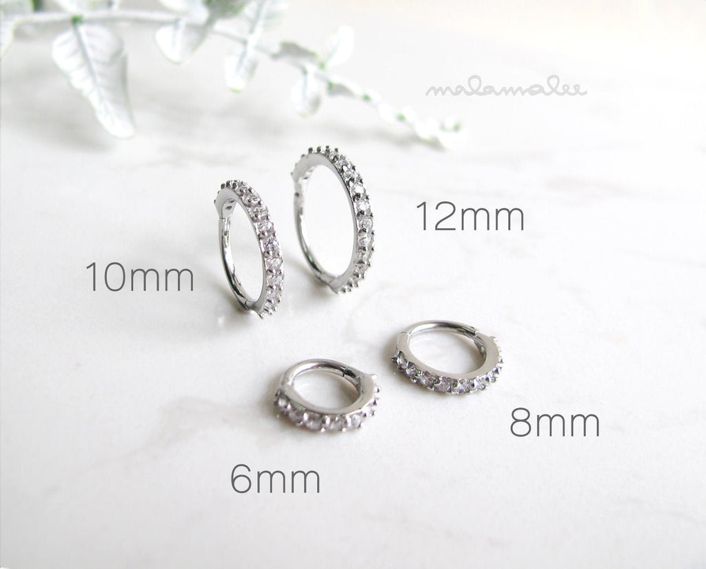 Conch Hoop, Clicker CZ Huggie Hoop, 16G Helix Earring, Cartilage hoop, Tragus Hoop, Seamless CZ Hoops, Surgical Steel, minimalist earrings,