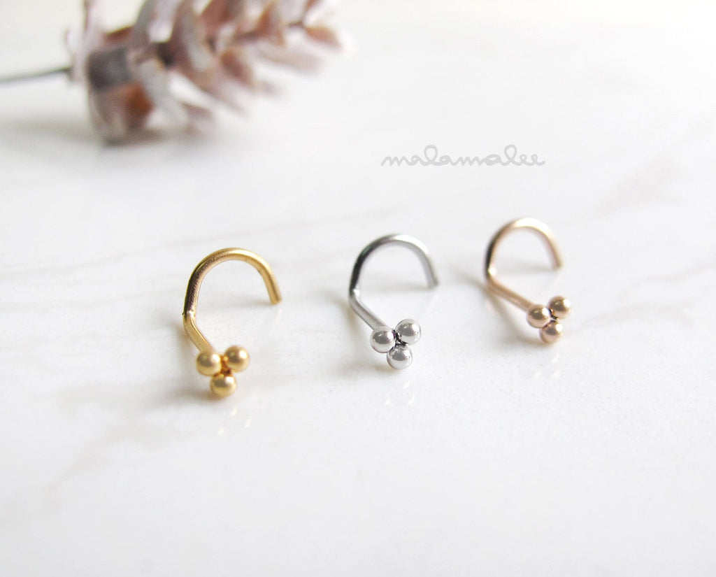 Teeny Tiny Triple Dot Nose Screw Stud, Triangle Nose Ring Stud, 20G, Surgical Steel nose stud, Platinum, Gold, Rose Gold Nose stud