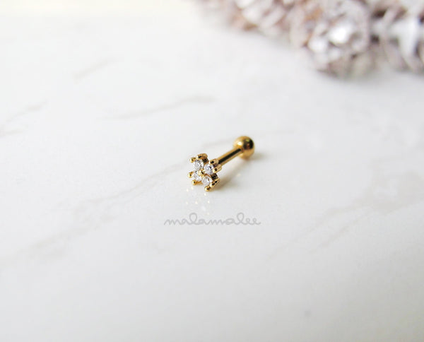 Tiny Minimalist 4 Stones CZ Ear Piercing, CZ Stud Earrings, 16G Cartilage earrings, Minimalist earrings, Tiny diamond stud earrings