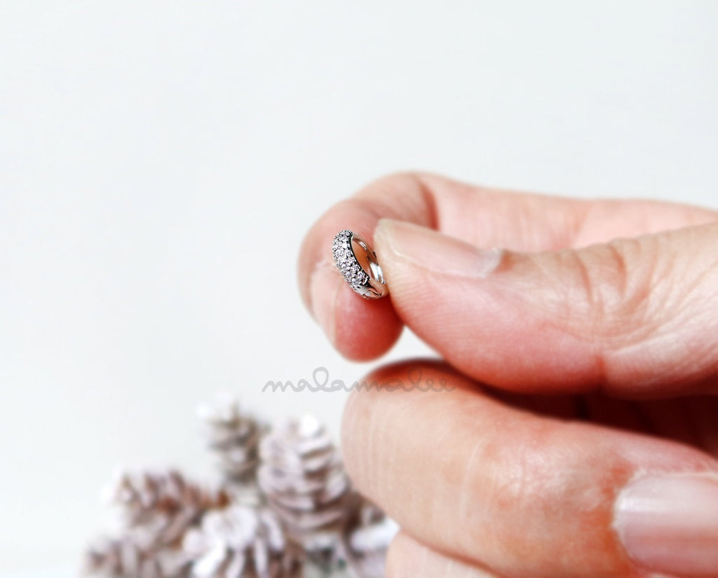 Teeny Tiny Huggie Hoop with brilliant micro pavé CZ, Cartilage Huggie earrings, Helix earring, Helix Hoop, Cartilage earring, Tragus earring