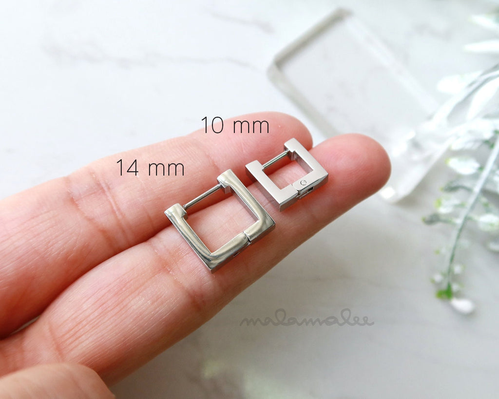 Square Huggie hoops, Mens Huggie Hoop, Surgical steel earrings, Hypoallergenic, Titanium earrings, Helix Hoop, Square tiny hoop earrings