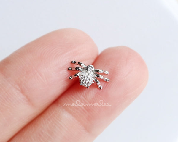 Mini Spider Ear Piercing, Helix Earring, Stud CZ earrings, 20G Cartilage earrings, Helix Piercing, Spider stud earring, Surgical Steel stud